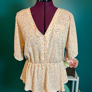 Sienna Sky Cream Puff Sleeve Peplum Blouse